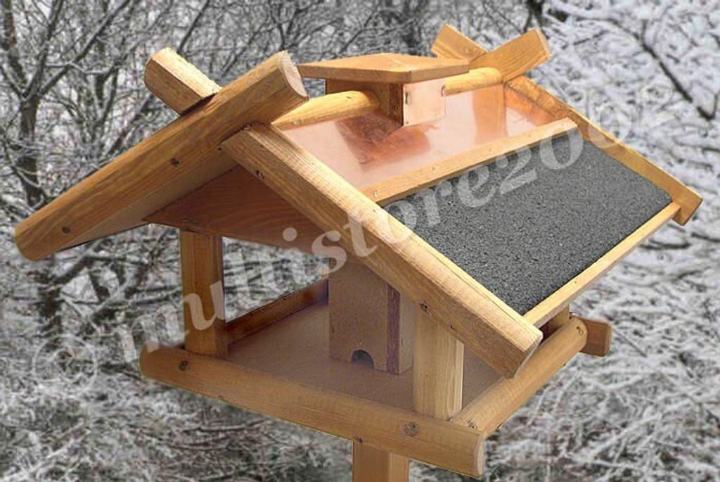 Vogelfutterhaus mit Kupferdach Standfuß und Futtersilo Produktbild 7