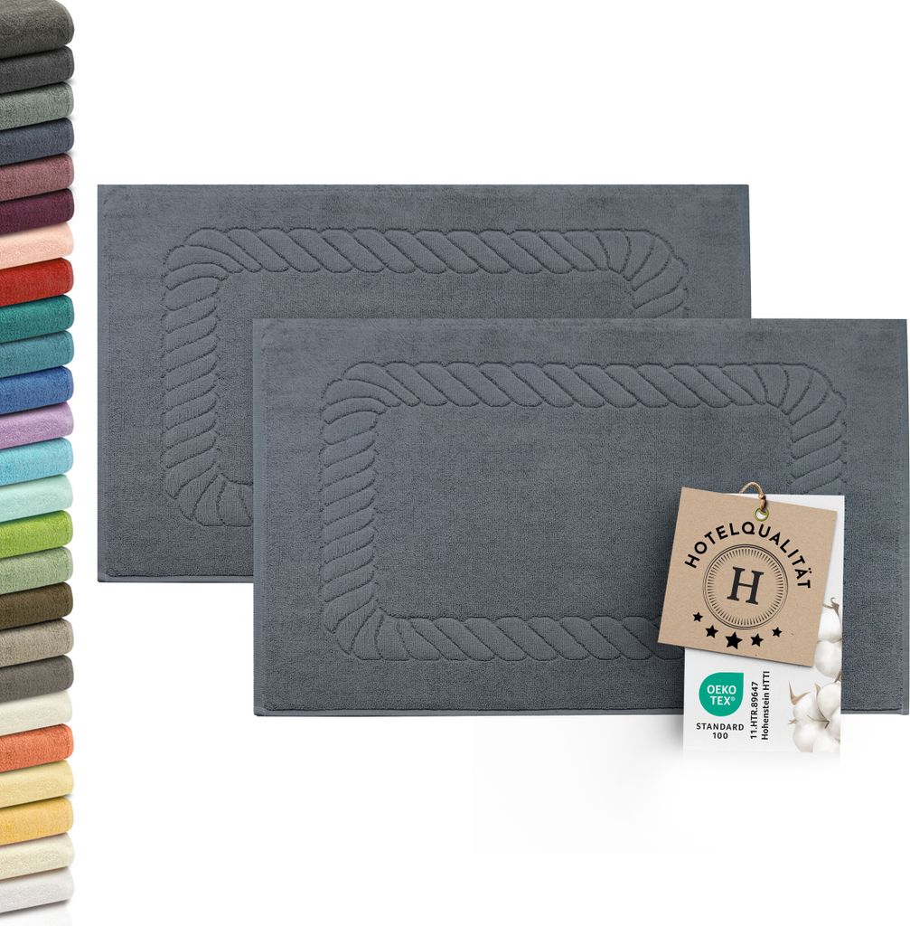 2er-Set Badematten, Baumwolle, 50x70 cm, 740g/qm, grau