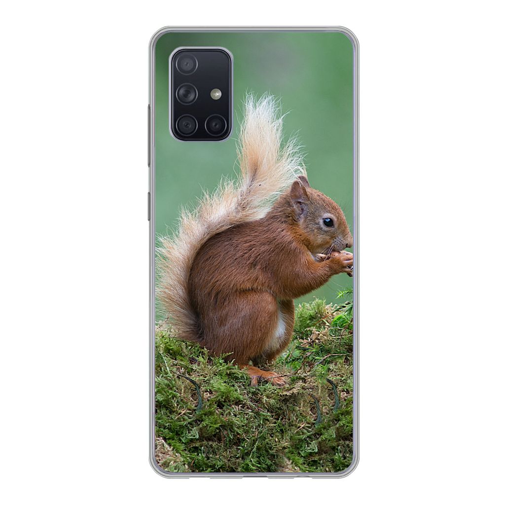 MuchoWow Handyhülle Schutzhülle Hülle für Samsung Galaxy A51 Waldtier - Eichhörnchen - Moos Silikon Softcase Handy Hülle - Schutzabdeckung