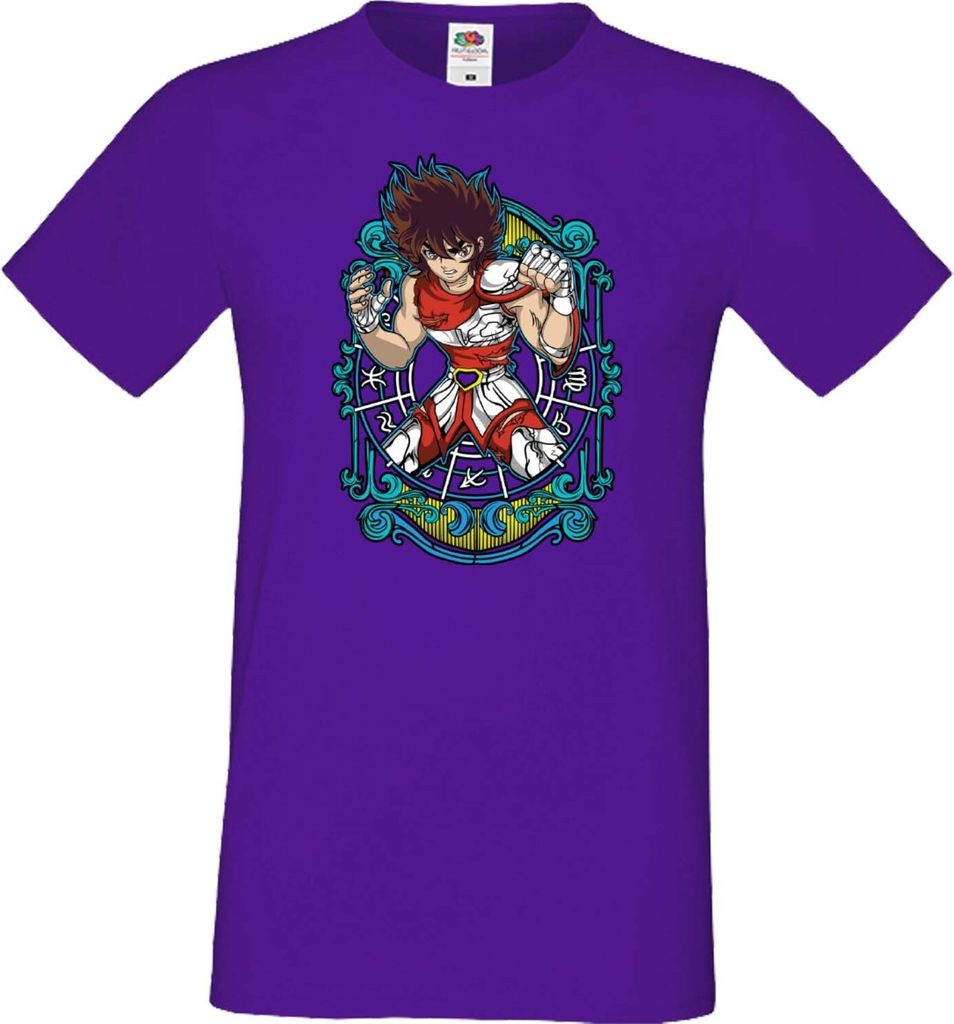 Herren T-Shirt Japan Manga Animation Comics Saint Anime Seiya Pegasus Var-011 Pegasus Knight, Man 2XL / Lila