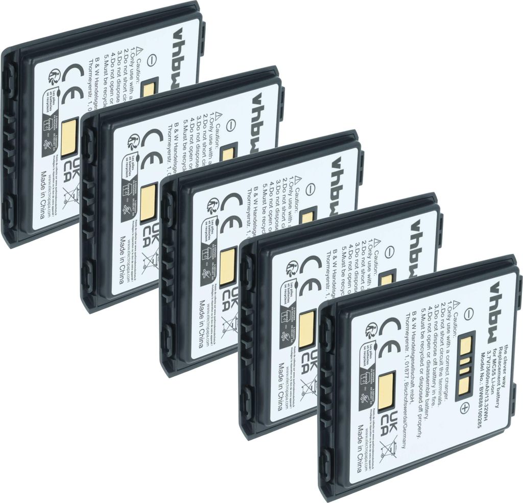 vhbw 5x Akku Ersatz für Symbol BTRY-MC55EAB02, 82-111094-01, U60493 für Mobilcomputer PDA Scanner (3600 mAh, 3,7 V, Li-Ion)