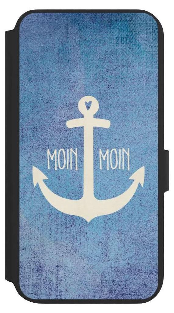 NIVOCASE Klapphülle für Samsung Galaxy S22+ Handyhülle aus Kunst Leder NIVOflip schwarz Anker Blau maritim