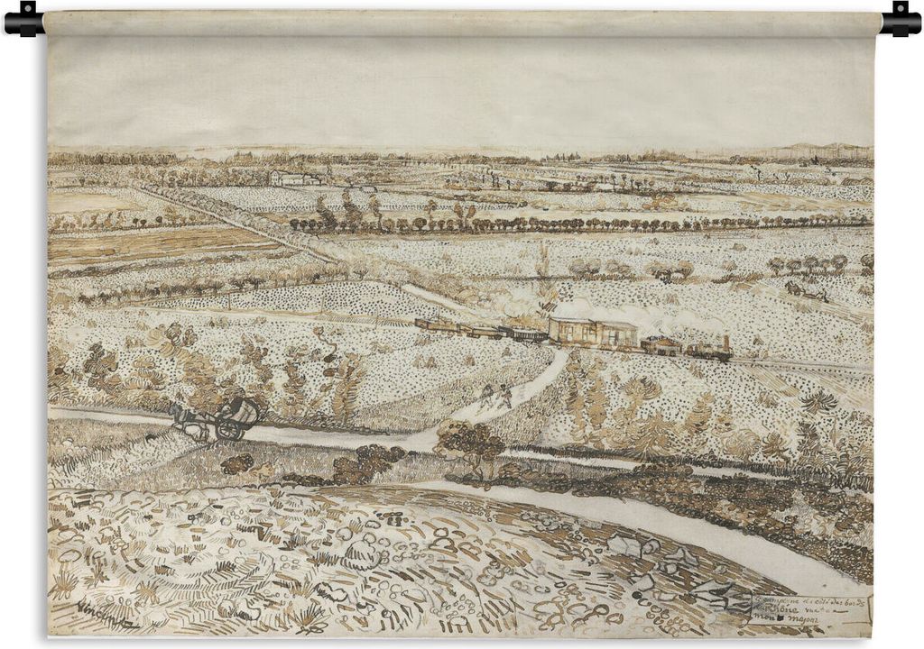 MuchoWow Wandteppich Wandbehang La Crau vom Montmajour aus gesehen - Vincent van Gogh 150x112.50 cm Tapisserie Dekoration Wandtuch - Wanddecke - ...
