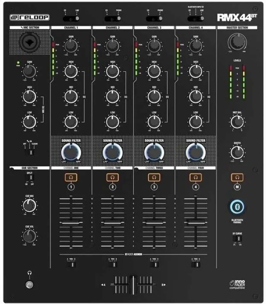 Console de Mixage DJ pour Bars et Soirées Reloop RMX 44 BT 4 Canaux Sans Fil
