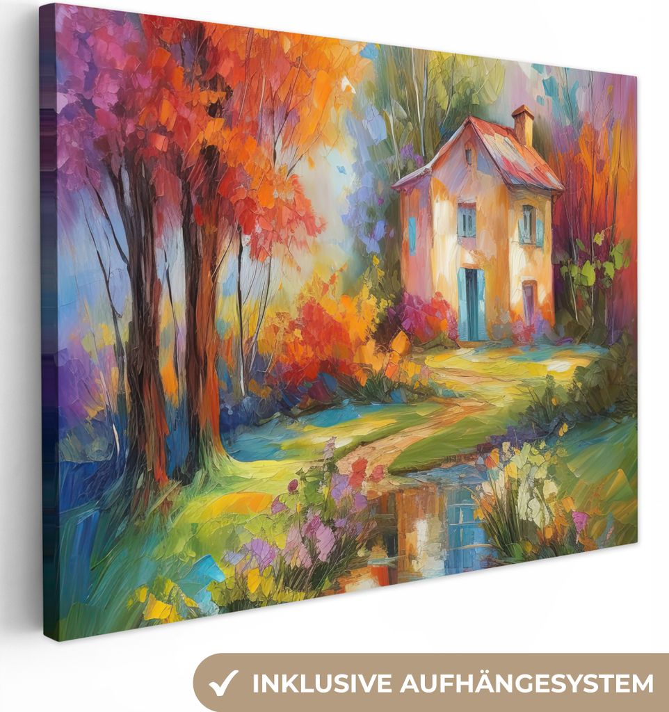 MuchoWow - Leinwandbilder - Landschaft - Farbenfroh - Ölgemälde - Kunst, Wandbild, Wanddeko Bilder Wohnzimmer, 80x60 cm