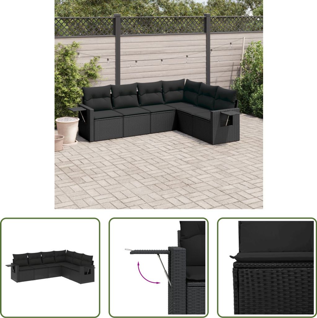 The Living Store 6-tlg. Garten-Sofagarnitur mit Kissen Schwarz Poly Rattan