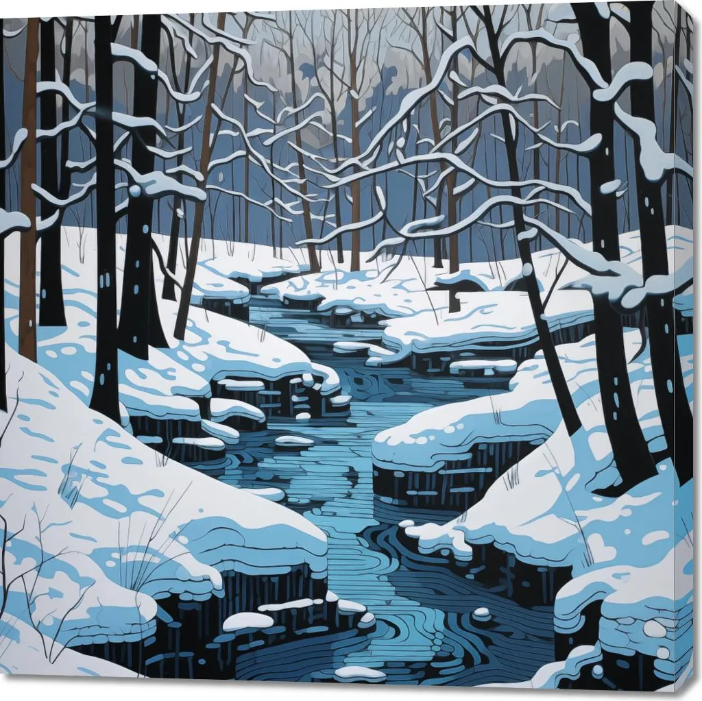 Image Rivière en hiver 100x100 cm pour habiller un grand mur blanc vide