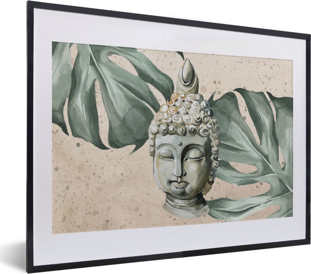 MuchoWow MuchoWow Gerahmtes Poster Buddha - Kopf - Grau 40x30 cm - Poster mit zchwarzem Bilderrahmen - Bilderrahmen - Poster im Rahmen