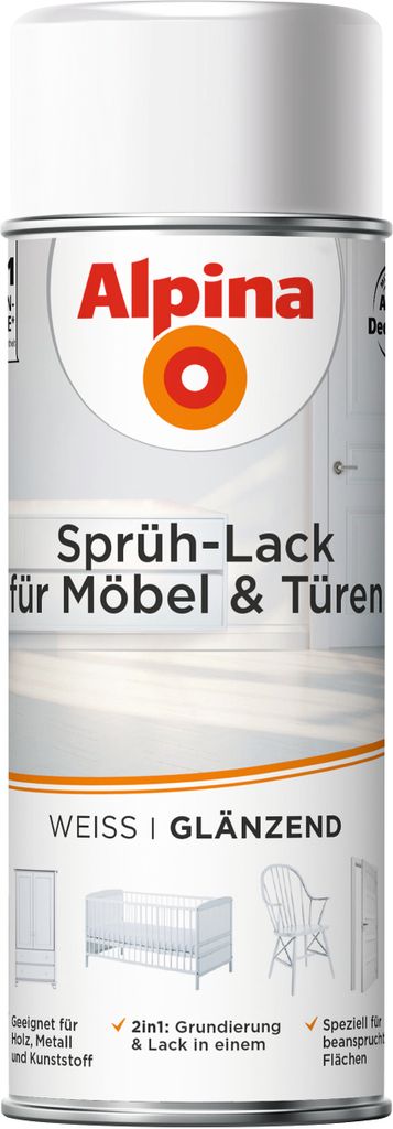 Alpina Sprühlack für Möbel & Türen 400 ml weiß glänzend Produktbild 