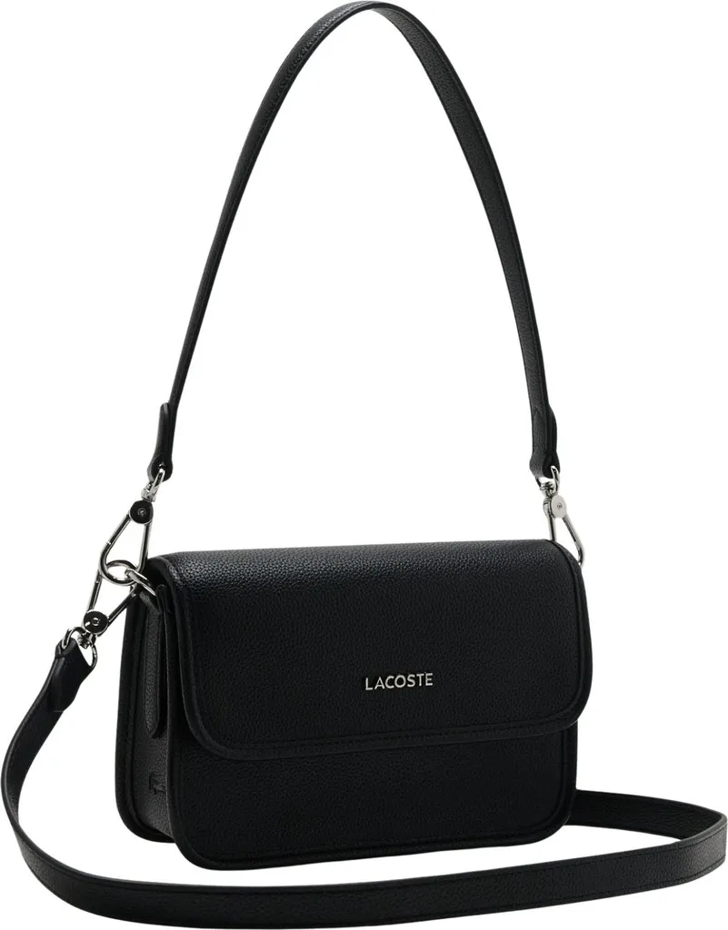 Lacoste Borsa a Tracolla Flap Crossover Bag Nero - Pelle Piqué Originale - 7