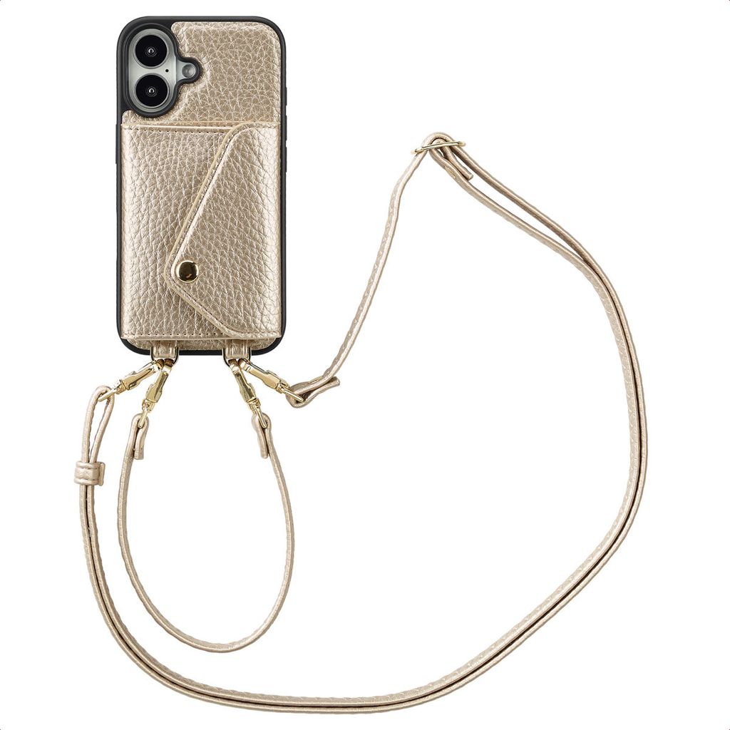 Selencia Sera HandyHülle mit Kordel und Umschlag-Kartenhalter iPhone 16 - Champagne
