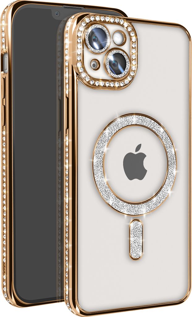 Avizar, Diamant-Hülle für iPhone 14 Plus MagSafe, Strass-Kontur, Gold