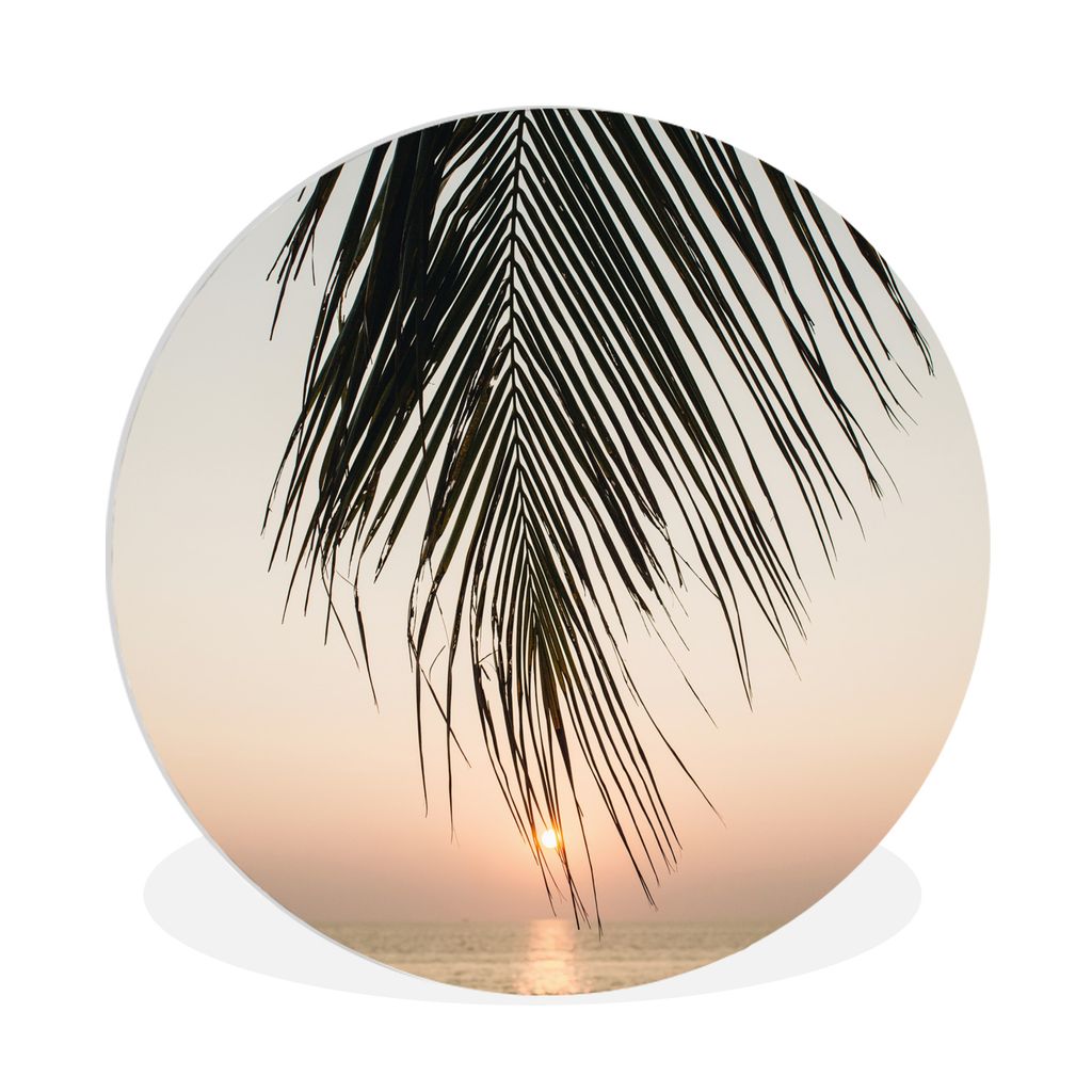 MuchoWow Rundes Wandbild - Runde Bilder Sonne - Palme - Blatt Ø 90 cm Kreis Wanddekoration Kunststoff - Wandkreis - Wandschmuck - Wand-Kreis - W...