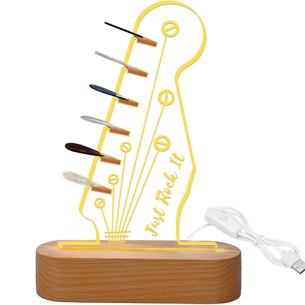 Light Up Gitarren-Pick-Halter, Acryl E-Gitarre Kopfplatte geformt Pick-Halter mit hölzernen Basis für Picks Lagerung und Anzeige