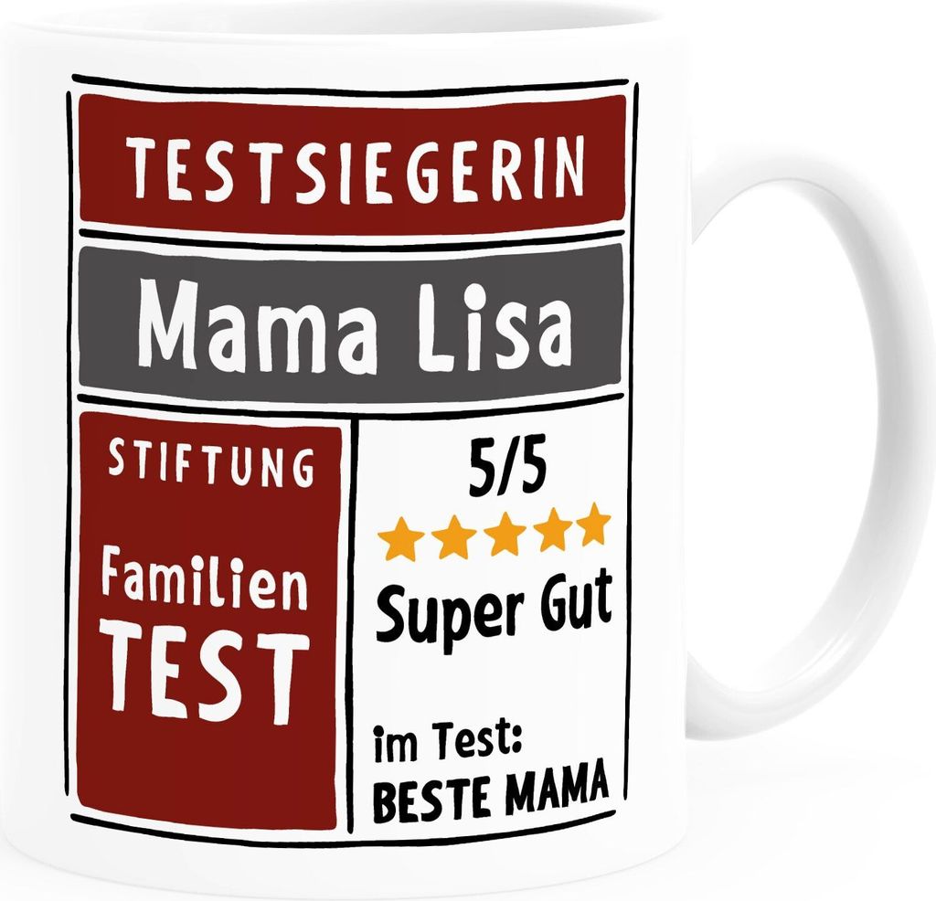 Tasse bester Papa/beste Mama pesonalisierbar mit Namen Bewertung 5 Sterne SpecialMe rot weiß Keramik-Tasse