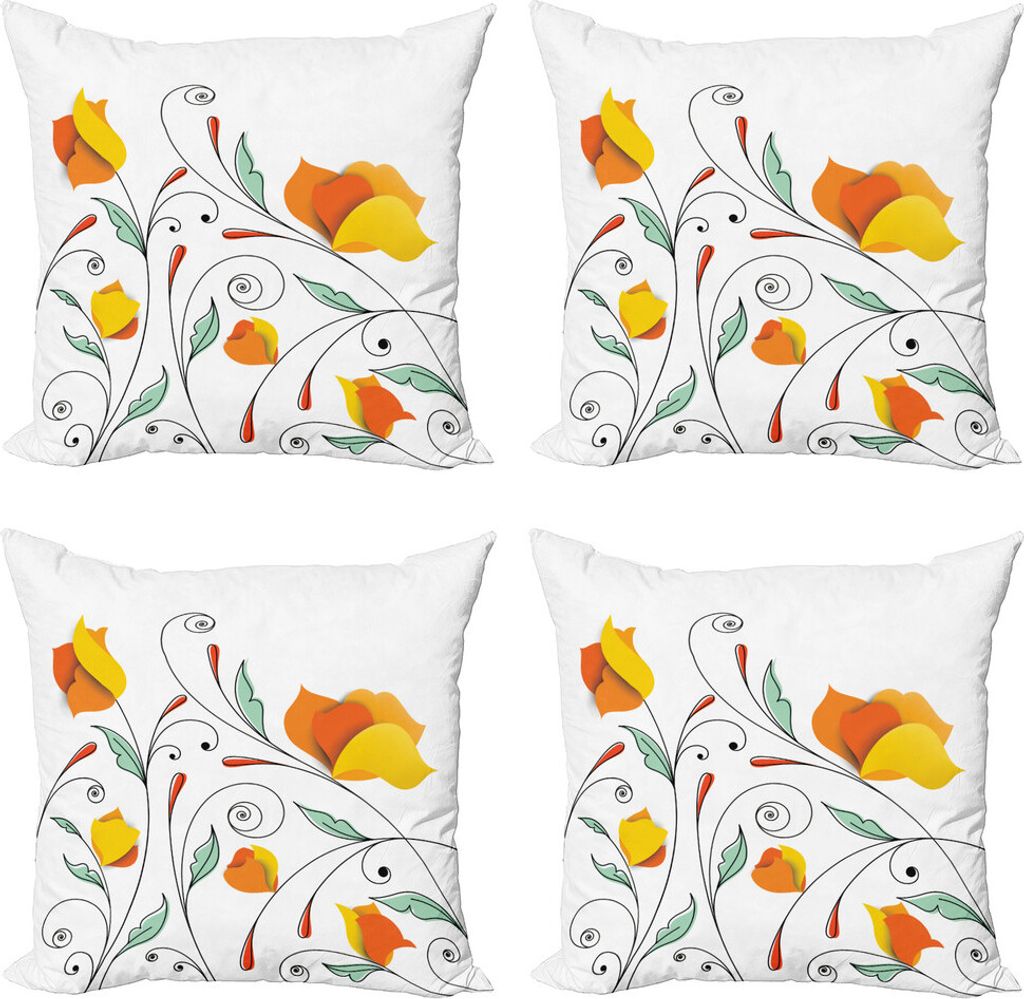 ABAKUHAUS Blumen Kissenbezug Set (4 Stück), Verwirbelt Romantische Ast, Moderner Doppelseitiger Digitaldruck, 60 cm x 60 cm, Mint orange