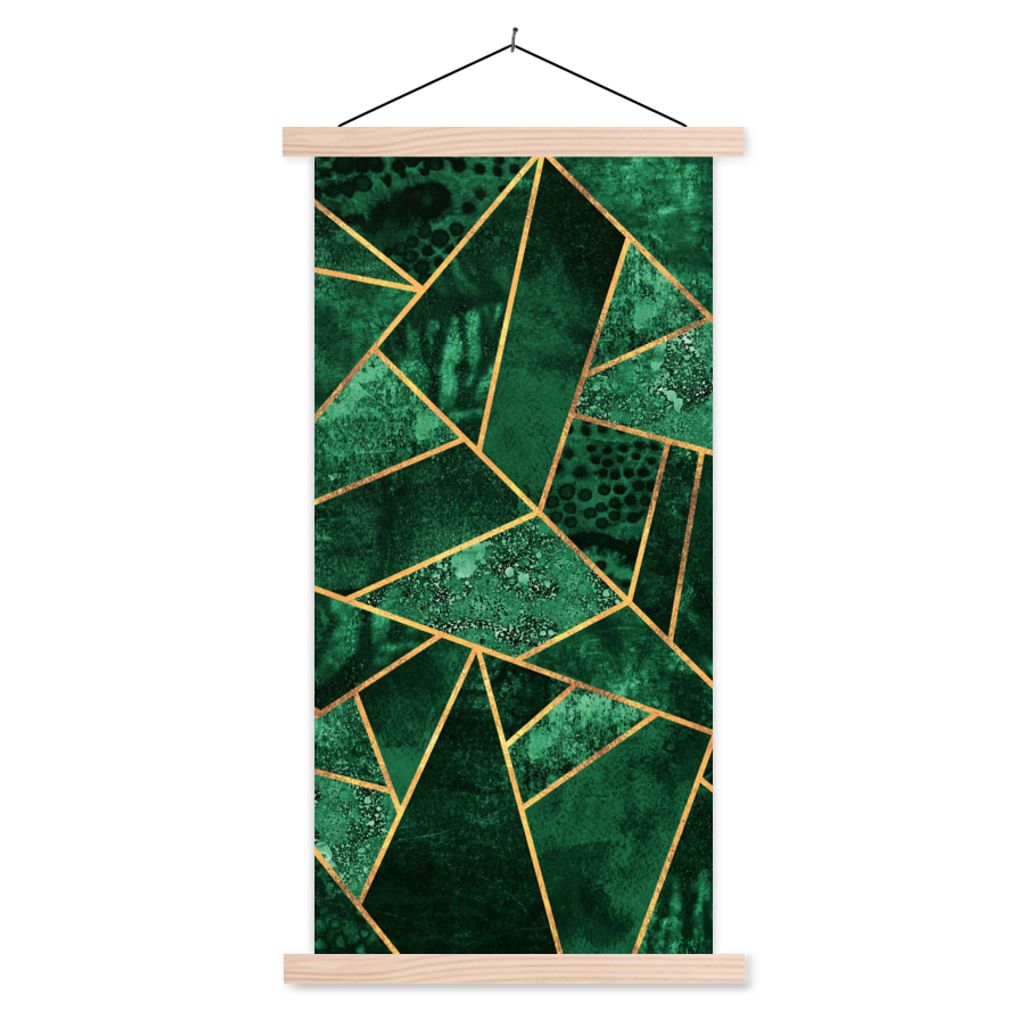 MuchoWow Textilposter Smaragd - Gold - Abstrakt - Muster 40x80 cm mit holzfarbenen Rahmen - Wohnzimmer