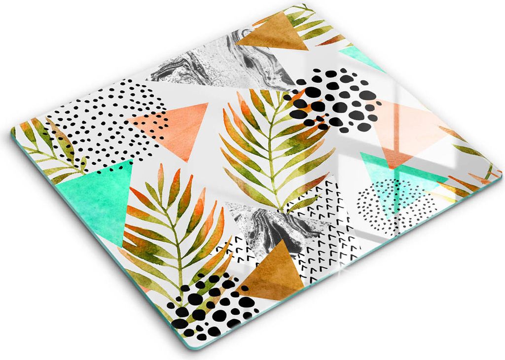 Abdeckung Glas - Küchenabdeckung - 60x52 cm - Abdeckplatte -Boho-Blättermuster