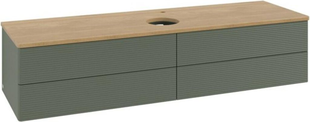 V&B Waschtischunterschrank mit Frontstruktur -Beleuchtung Antao 160x50cm, HL, WBP hon. Oa, le gre. m Lac