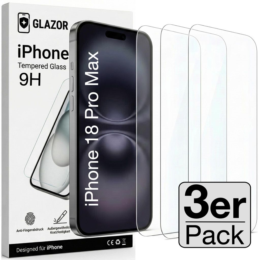 3x iPhone 18 Pro Max Panzerglas Panzerfolie Schutzglas Produktbild 