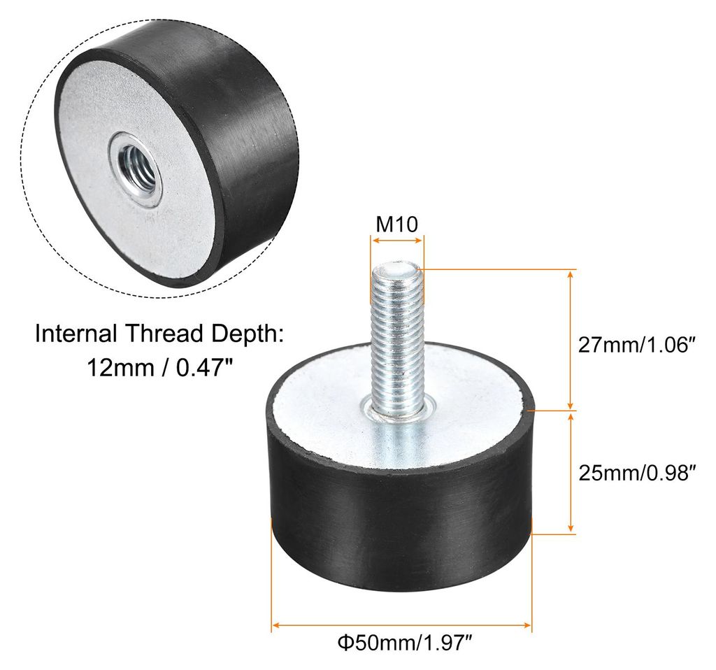 2 Stš¹ck Gummilager Schwingungsd?mpfer M10 Au?en-/Innengewinde Schwingungsisolator Sto?d?mpfer D50mmxH25mm