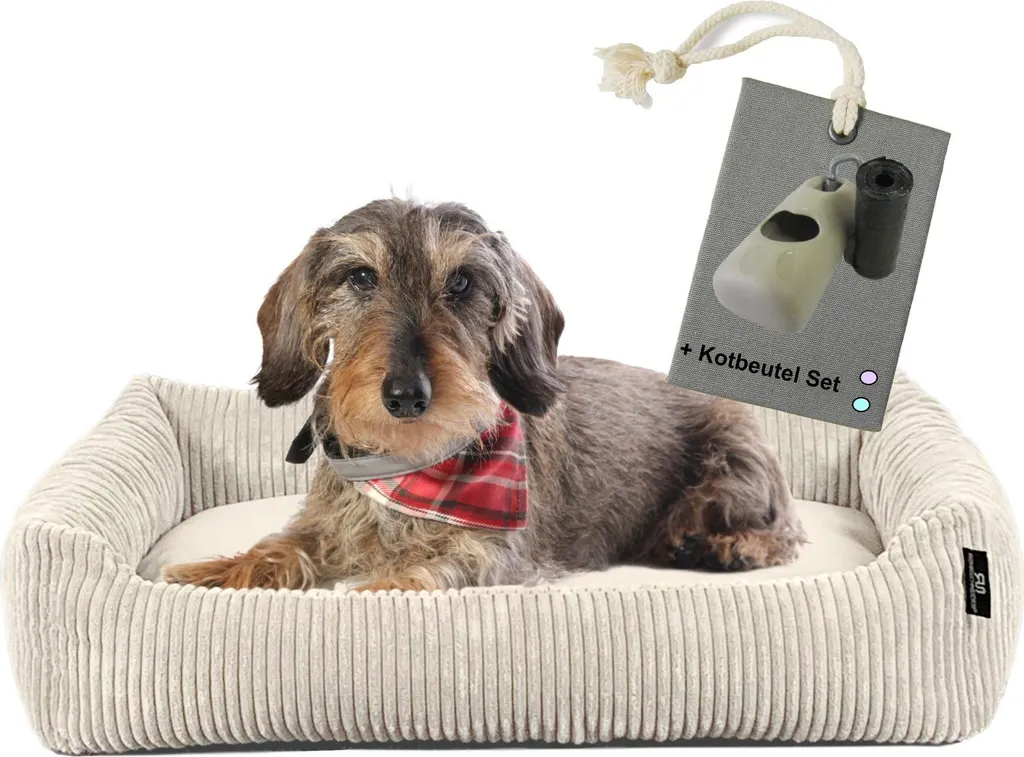 Lit pour Chien Anti-Stress en Velours Beige avec Sacs Déjections