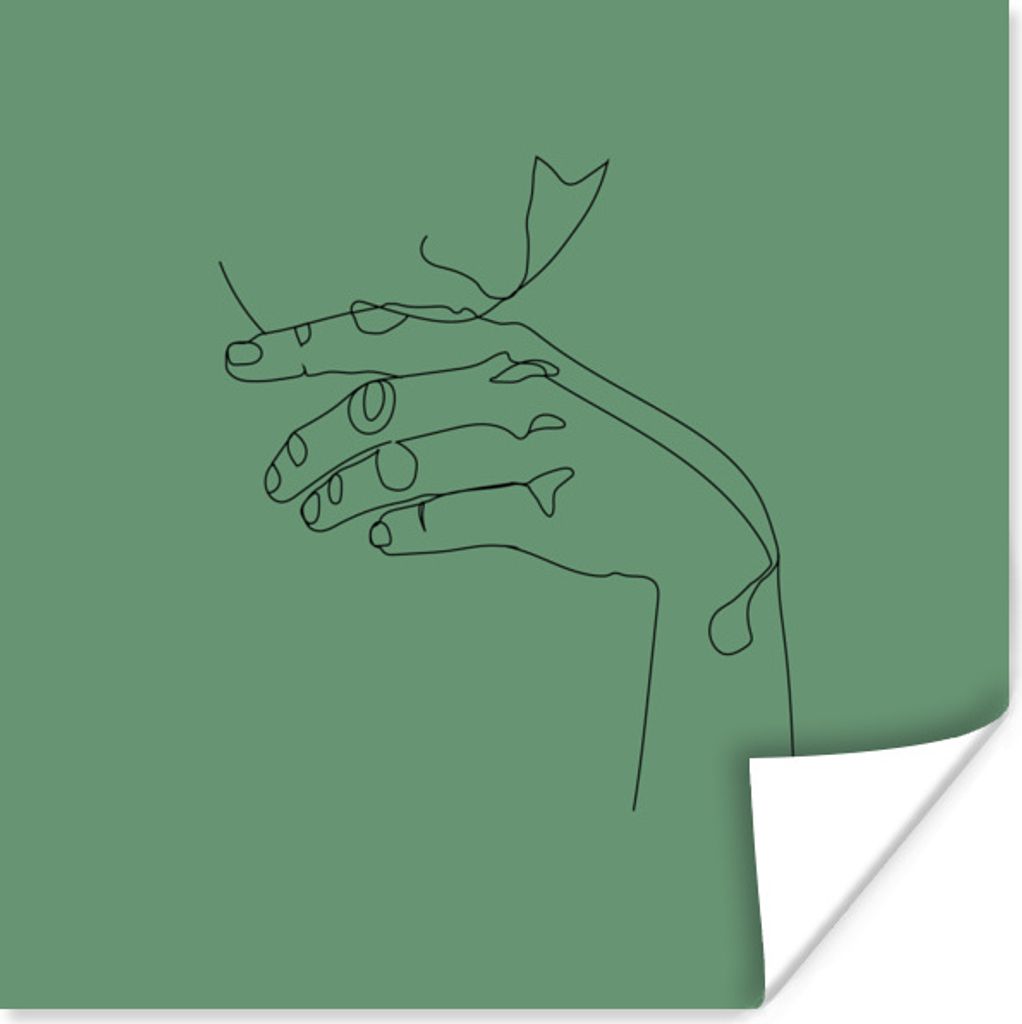 MuchoWow Poster Gesicht - Hand - Strichzeichnung 75x75 cm - Wand Dekoration