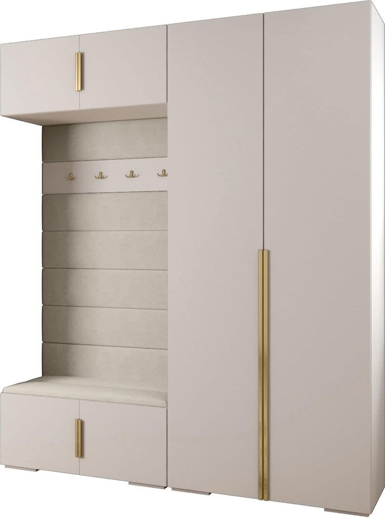MEBLE KRYSPOL Inova 1 Möbelset Garderobe, 236,7x200x47cm - Weiß, Manila 02, Gold
