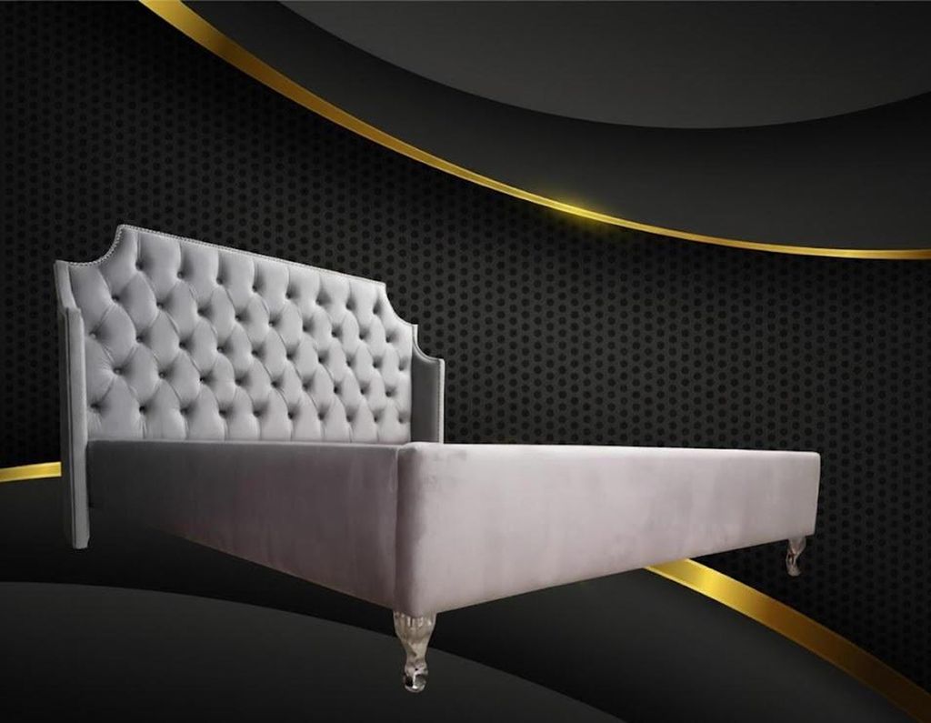 Chesterfield Betten Bett Polster Hotel Doppel Luxus Design Samt Stoff 160x200