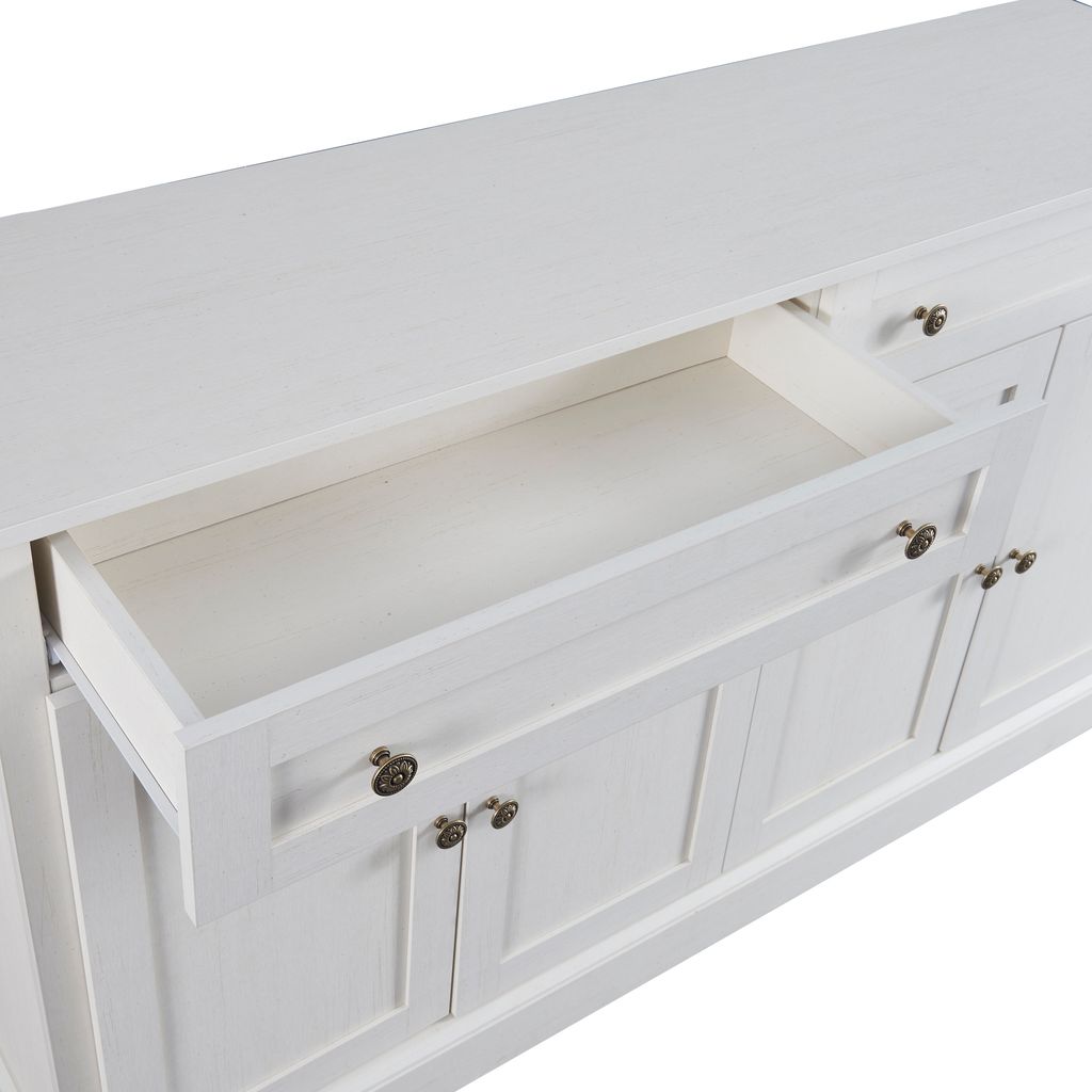 Sideboard Mit 6 Schubladen & 2 Türen – Weiß, 170x40x75 Cm, Aus MDF – Für Wohnzimmer Oder Küche