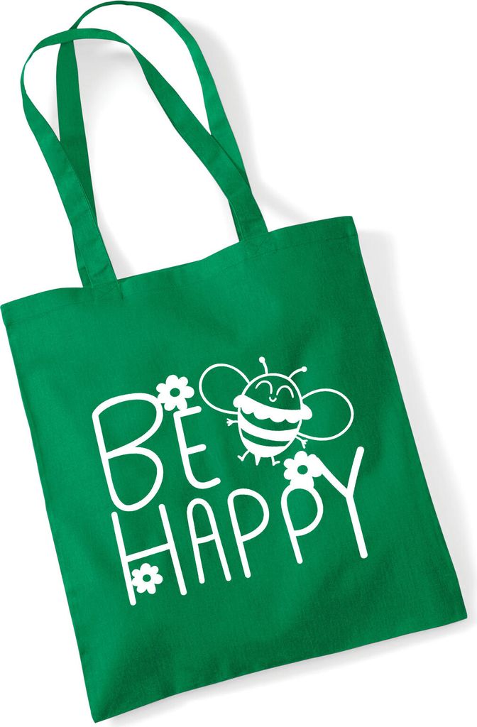 Huuraa Jutebeutel Be Happy Biene 10 Liter Kelly Green Baumwolle Tasche Geschenkidee