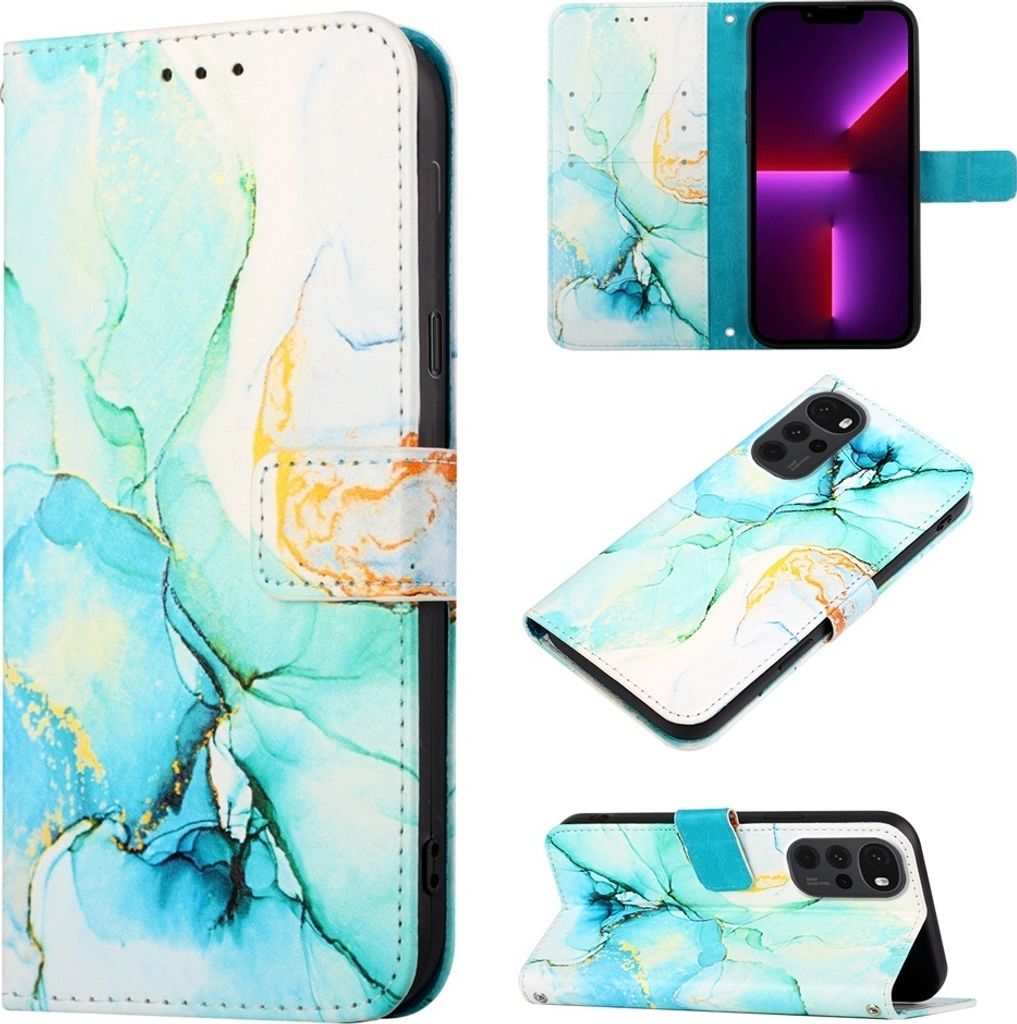 Moto G22 Hülle, Marmor Motiv Kunstleder Tasche Wallet Produktbild 