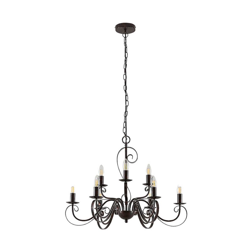 Lindby Kronleuchter Caleb, 9-flg., rostfarben, Metall, E14