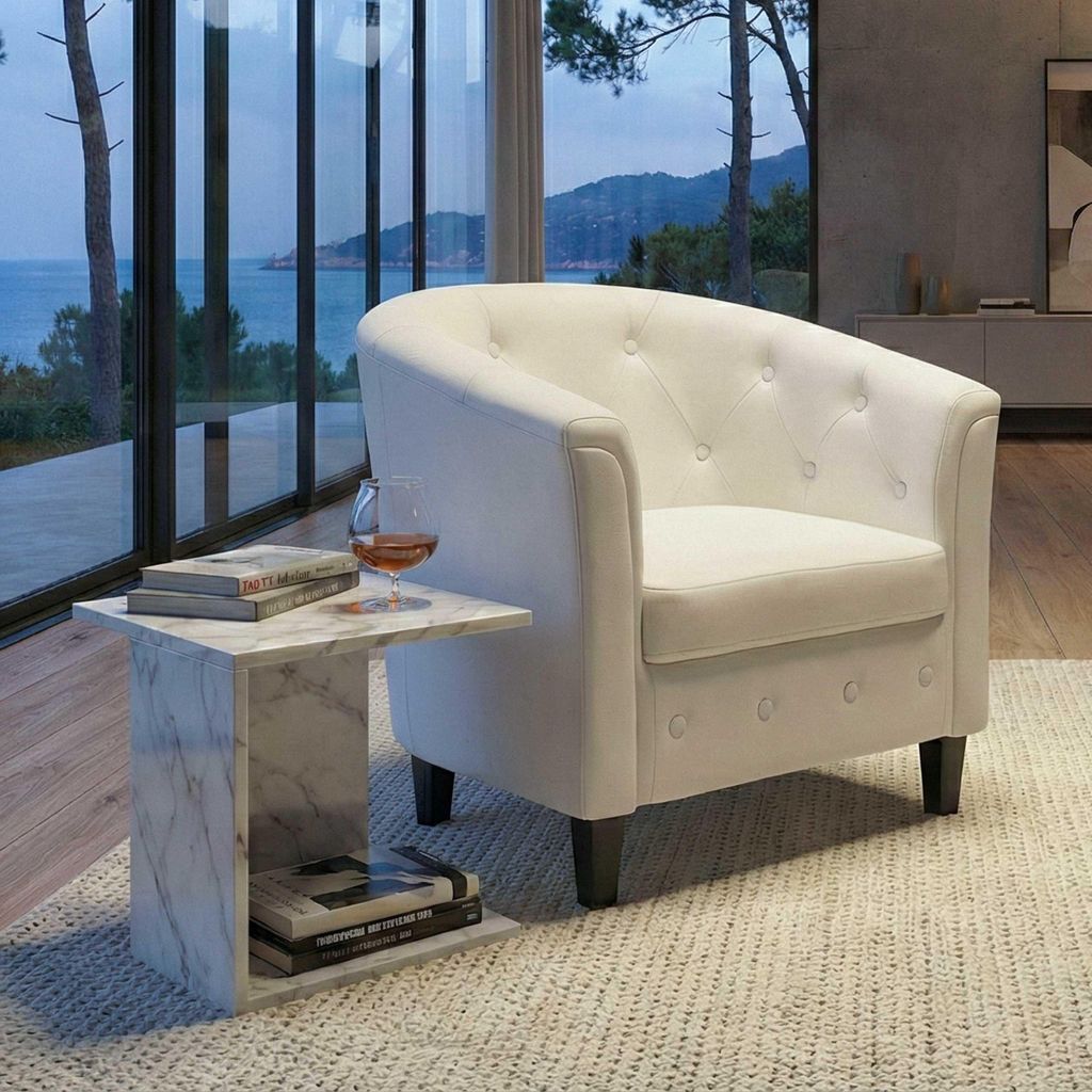 Sessel Stafford T810, Loungesessel Clubsessel, Chesterfield-Look, Kunstleder Weiß