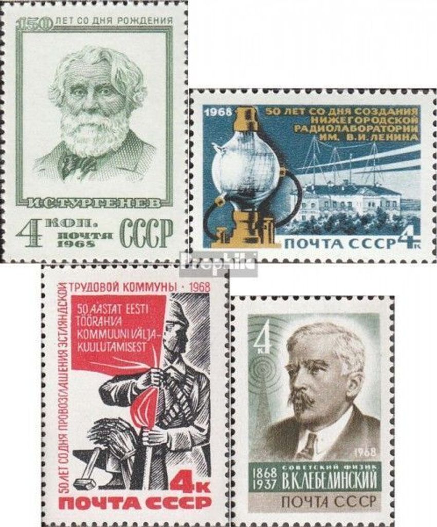 Briefmarken Sowjetunion 1968 Mi 3542,3551,3566,3567 (kompl.Ausg.) postfrisch I. Turgenjew