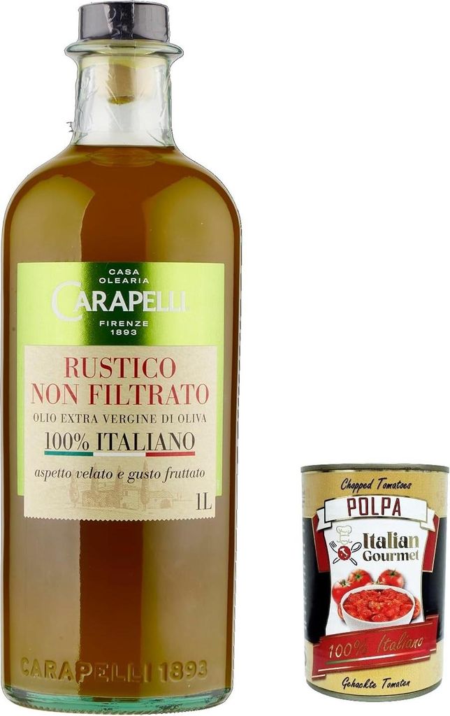 Carapelli, olio extra vergine di oliva Rustico Non Filtrato, 100% Italiano, 100% italienisch Rustikal Native Olivenöl. 1lt + Italian Gourmet polpa...