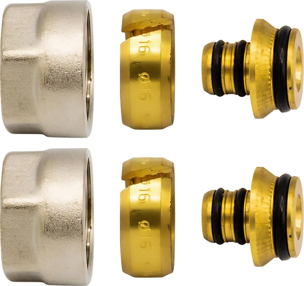 2 x Klemmringverschraubung Messing Vernickelt 3/4" Eurokonus Verbundrohr 16x2mm