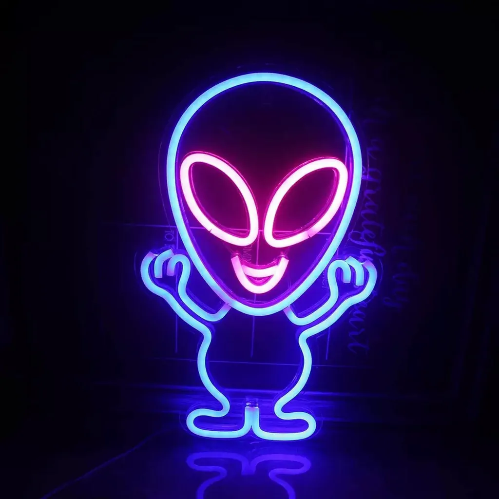 Néon Mural Alien Martien Bleu 40cm - Éclairage LED Durable et Design
