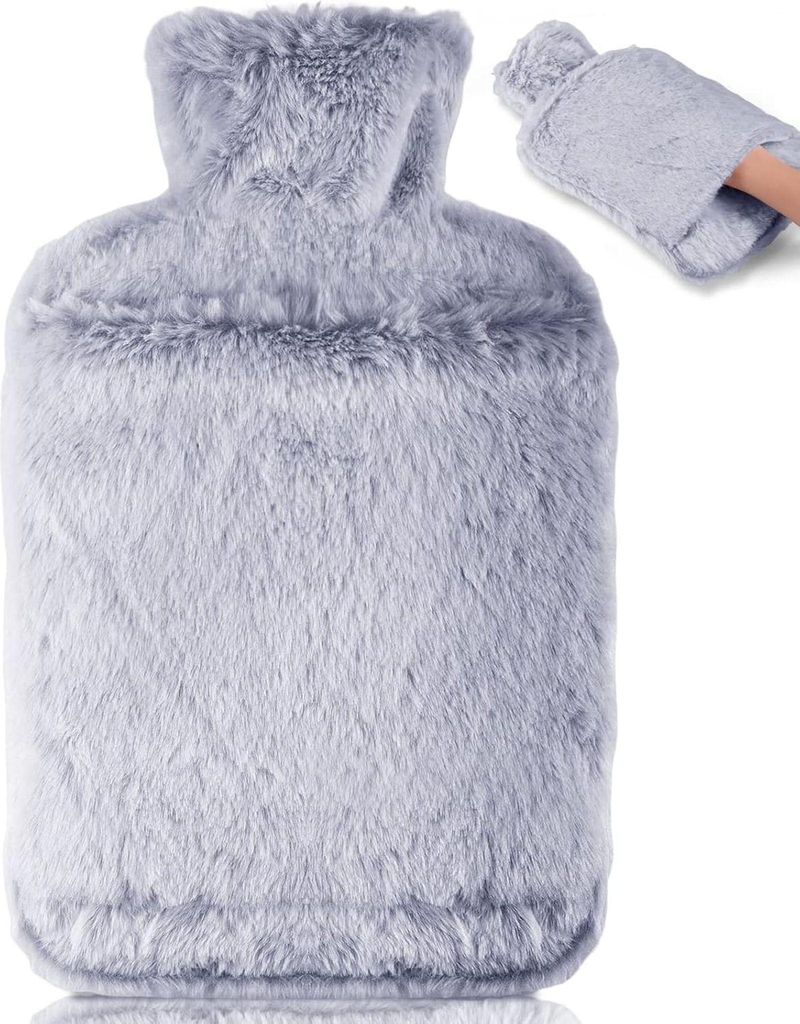 Wärmflasche mit Weichem Bezug -Auslaufsicher 2L Groß Wärmflaschen mit Känguru-Tasche,Naturkautschuk +Bettflasche Flauschig,Geschenke für Männ...
