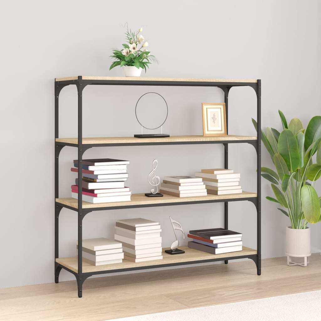 The Living Store Bücherregal Sonoma-Eiche 100x33x100 cm Holzwerkstoff und Stahl