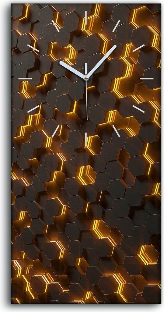 Leinwand Wanduhr Wandkunst Uhr Geräuschlos 30x60 Abstrakte Kunst Hexagone - weiße Hände