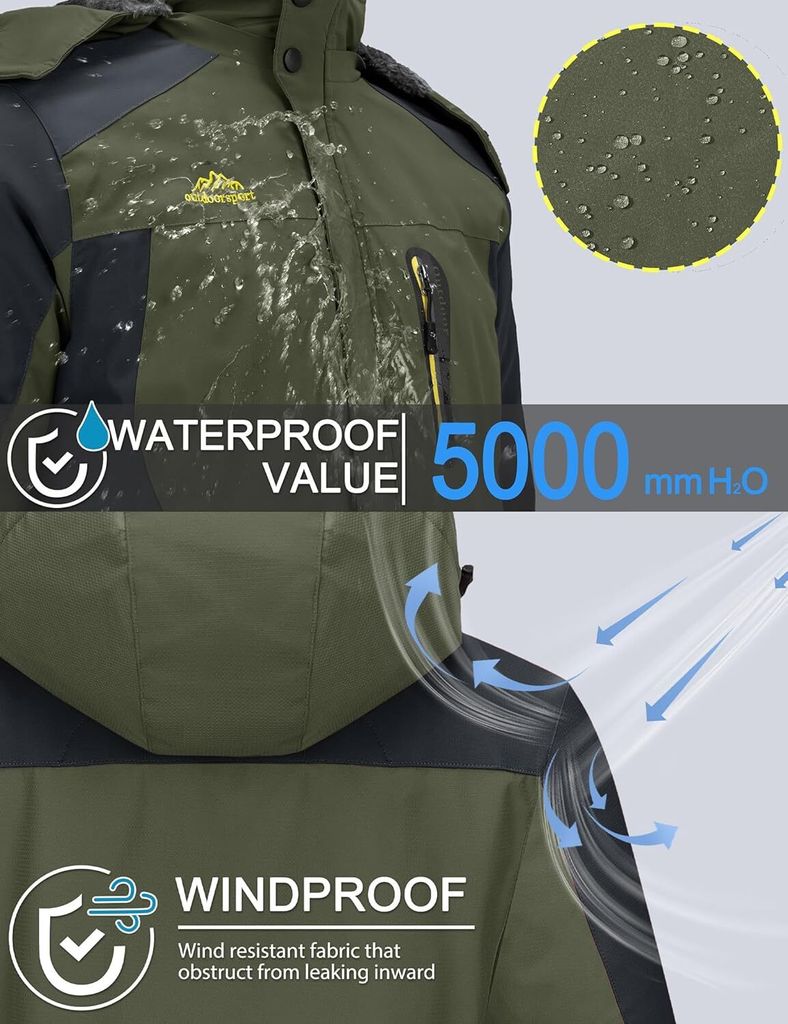 Warme Herren-Skijacke, gefütterte Winterjacke, wasserdichte Produktbild 5