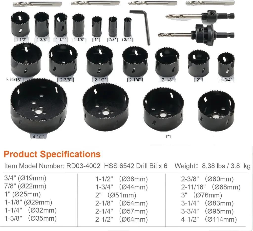 Coffret de scies cloches bi-métal 18 pièces pour perçage polyvalent VEVOR