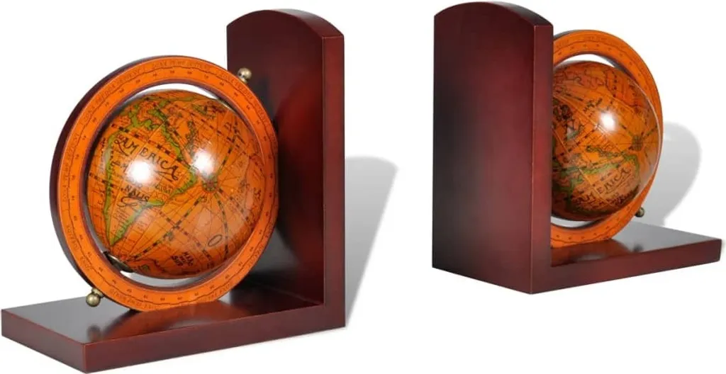 Fermalibri Antichi Mappamondo 2 Pezzi - Decorazione Libreria Studio
