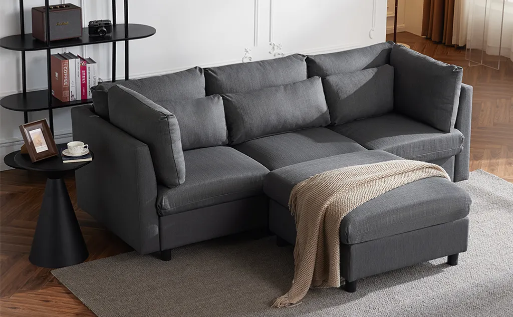 Canapé d'angle en forme de L Sweiko - Canapé trois places moderne Gris - 6
