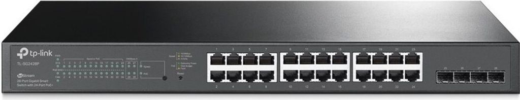 TP-Link JetStream TL-SG2428P V5 - Switch - L2+ - Smart - 24 x 10/100/1000 (PoE+) + 4 x Gigabit SFP - an Rack montierbar - PoE+ (250 W)