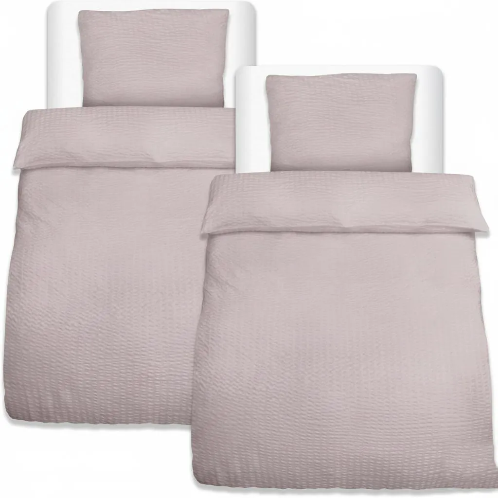 Beautissu Parure de Lit Seersucker 155x220 cm avec Oreiller 80x80 cm Taupe