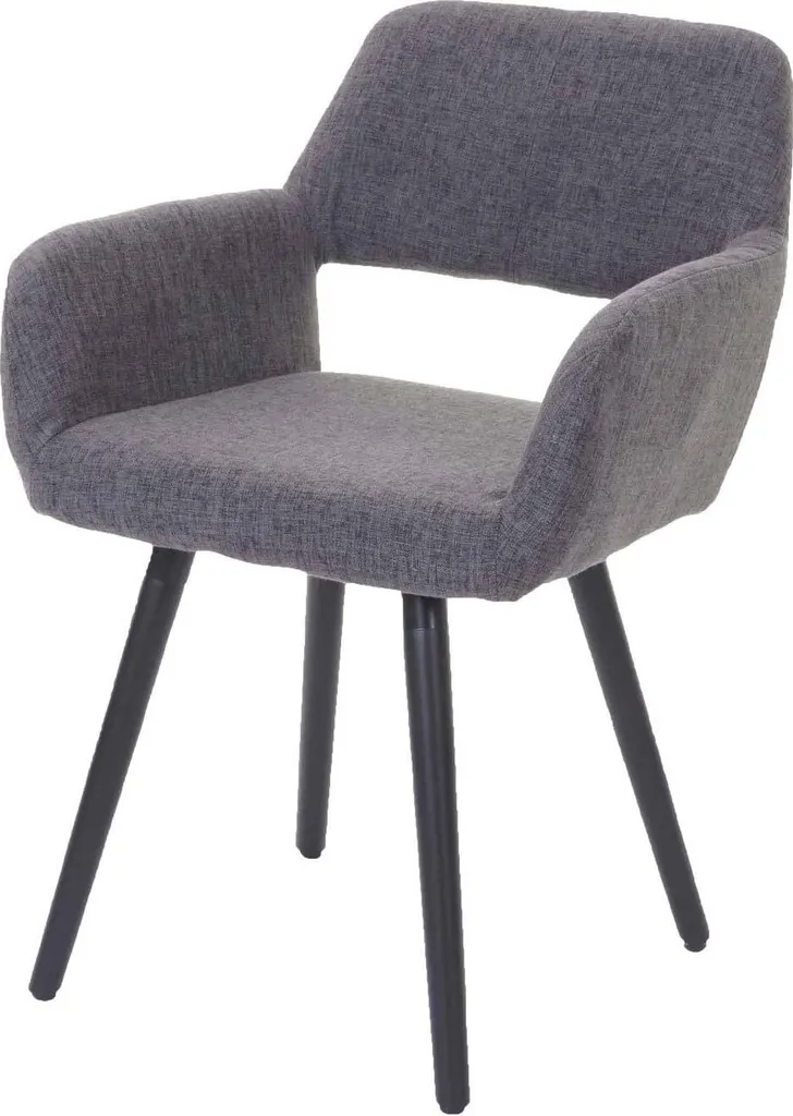 Sedia da sala da pranzo HWC-A50 II, sedia da cucina, design retrò anni '50 ~ tessuto, grigio, gambe scure