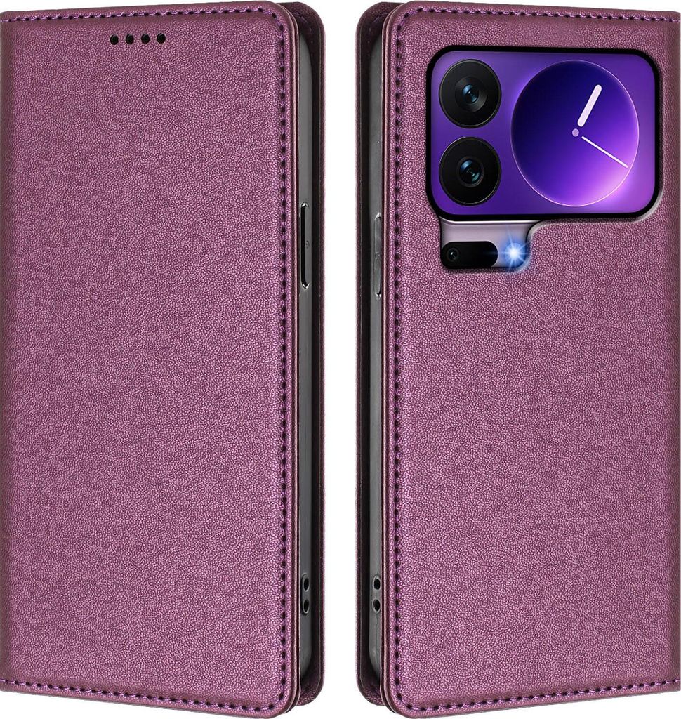 Handyhülle für Xiaomi 17 Pro, Kunstleder Klapphülle Stoßfeste Magnetische Hülle mit Ständer Lila