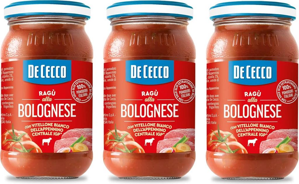 3x De Cecco Ragù alla Bolognese con Vitellone Bianco dell’Appenino Centrale IGP Sauce mit weißem Rindfleisch aus dem zentralen Apennin IGP mit ...